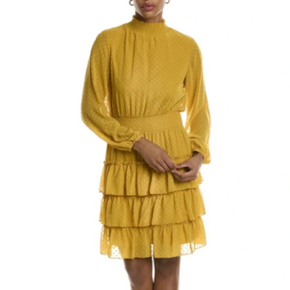 Nanette Lepore NWT Gold Ray Smocked Ruffle Long Sleeve Dress - Size 2 - Picture 8 of 8